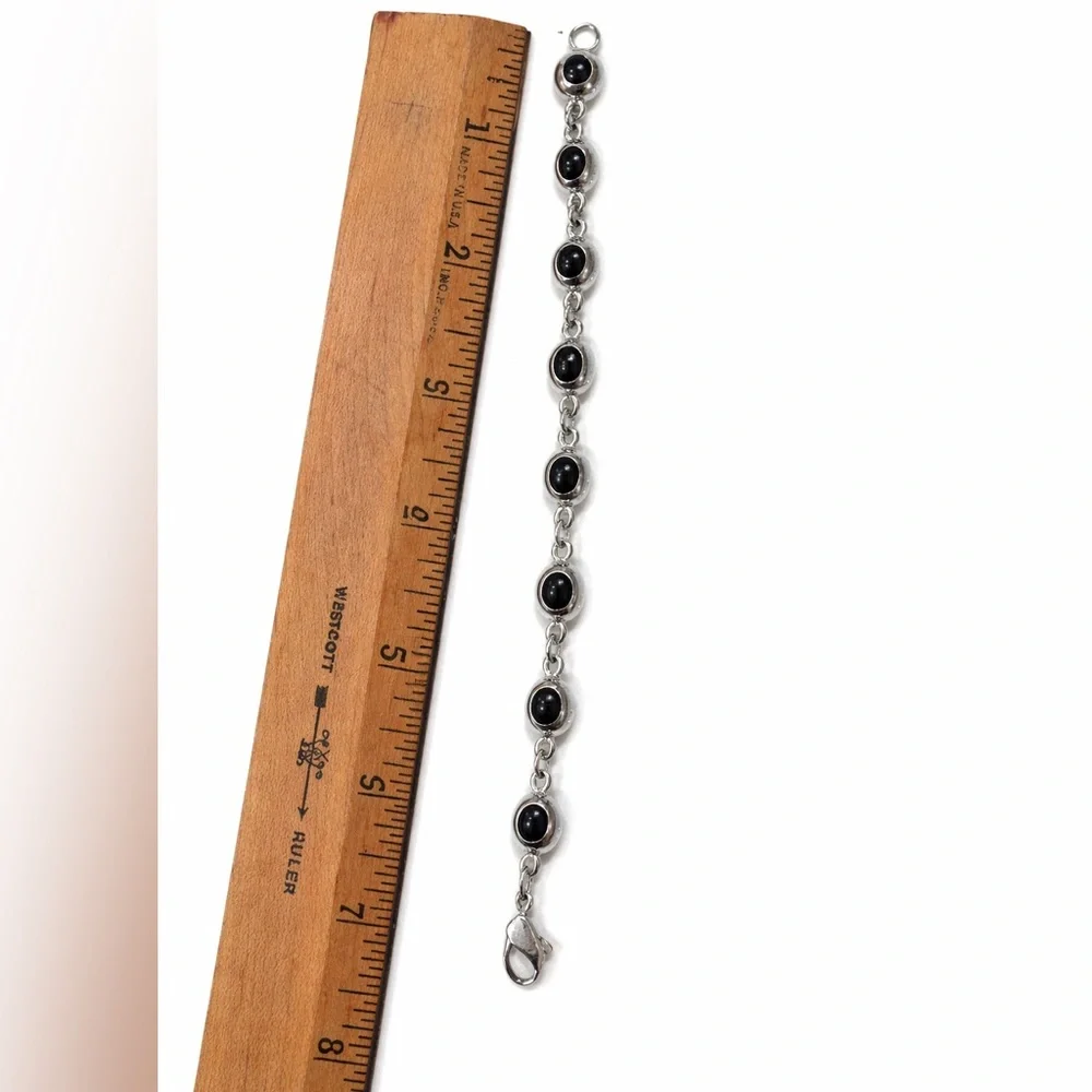 Vintage Liz Claiborne LCi Silver Tone Black Cabochon Link Bracelet 90s